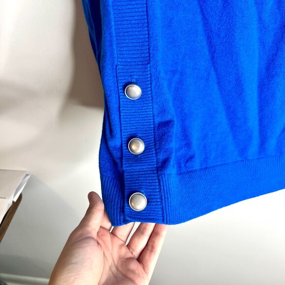 Talbots Side Button Crewneck Sweater in Breton Blue Preppy Old Money Classic 2X - Picture 4 of 6